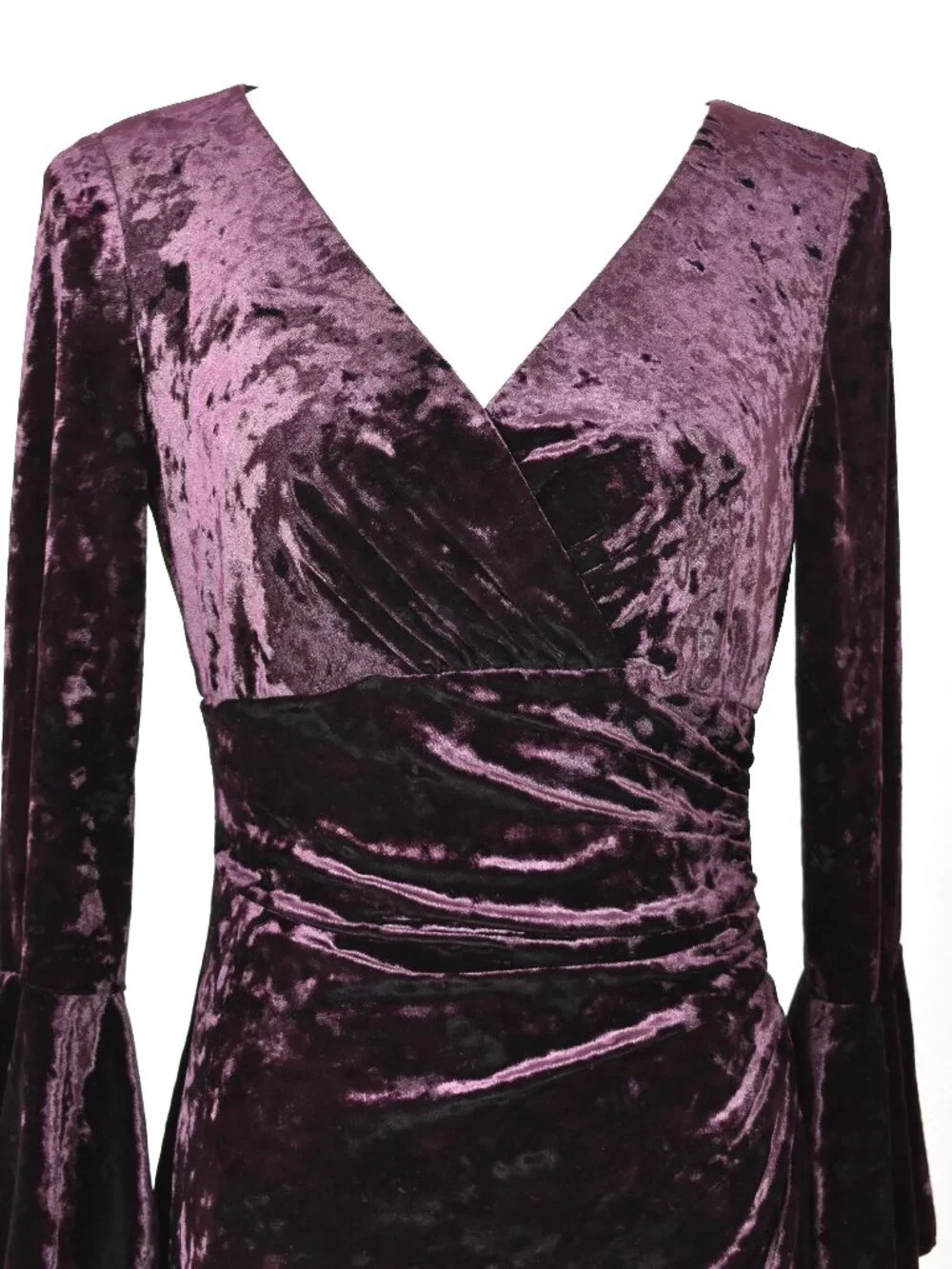 Lauren Ralph Lauren Velvet Faux Wrap Flutter Bell Sleeve Sheath Dress - 8 - Picture 2 of 10
